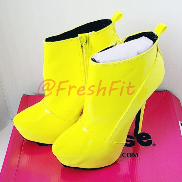 Dollhouse Neon Yellow High Heel Booties - Picture 3 of 14